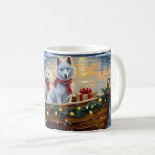 White Samoyed Christmas Boat Holiday コーヒーマグカップ (正面右)