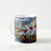 White Samoyed Christmas Boat Holiday コーヒーマグカップ (正面左)
