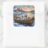 White Samoyed Christmas Boat Holiday スクエアシール (バッグ)