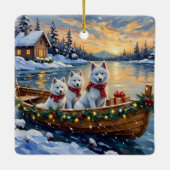 White Samoyed Christmas Boat Holiday セラミックオーナメント (裏面)