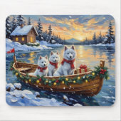 White Samoyed Christmas Boat Holiday マウスパッド (正面)