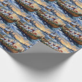 White Samoyed Christmas Boat Holiday ラッピングペーパー (角)