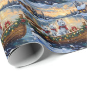 White Samoyed Christmas Boat Holiday ラッピングペーパー (ロールコーナー)