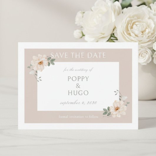 White & Sand | シックなフラワーの結婚式セーブ・ザ・デート