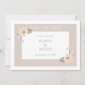 White & Sand | シックなフラワーの結婚式セーブ・ザ・デート (正面)