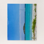 White sand beach turquoise water islet & sailboat ジグソーパズル (縦)