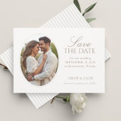 White & Sand | Stripe Oval Photo Wedding Save  セーブザデート