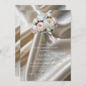 White Satin Roses and Peony Bachelorette Party 招待状 (正面/裏面)