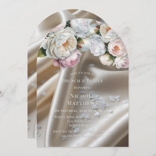 White Satin Roses and Peony Brunch & Bubbly 招待状 (正面/裏面)