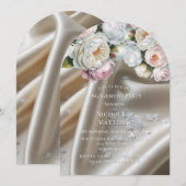 White Satin Roses and Peony Engagement Party 招待状 (正面/裏面)