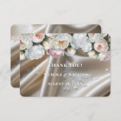 White Satin Roses and Peony Wedding サンキューカード (正面/裏面)