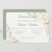 White Satin Roses Wedding Rehearsal Dinner 招待状 (正面/裏面)