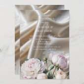 White Satin with Roses and Peony Couples Shower 招待状 (正面/裏面)