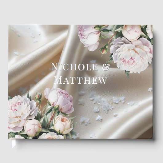 White Satin with Roses and Peony Wedding ゲストブック (正面)