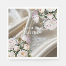 White Satin with Roses and Peony Wedding スタンダードランチョンナプキン