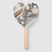 White Satin with Roses and Peony Wedding ハンドファン (正面)