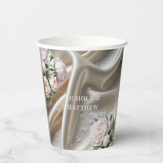 White Satin with Roses and Peony Wedding 紙コップ (裏面)
