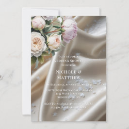 White Satin with Roses and Peony Wedding Shower 招待状