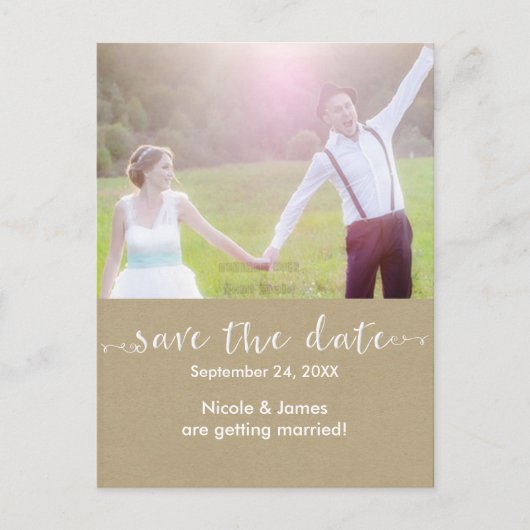 WHITE SAVE THE DATE 素朴 Photo'結婚sはがき 案内ポストカード (正面)