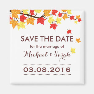 White Save The Date Maple Leaf秋の結婚式磁石 マグネット