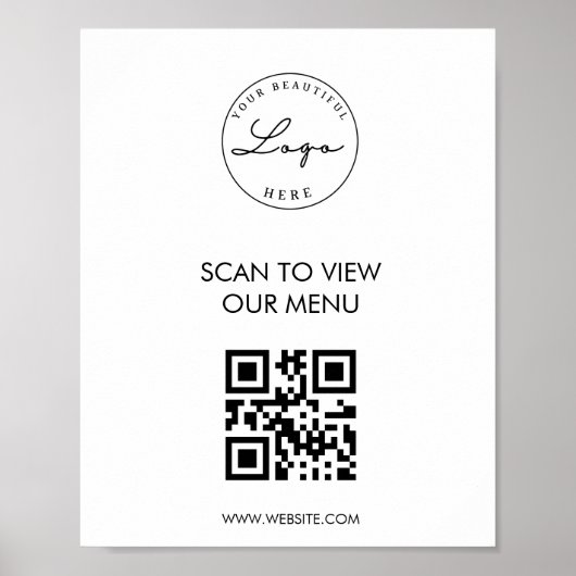 White Scan Me QRコード価格表メニューポスター ポスター (正面)