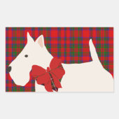 White Scottish Terrier Tartan  長方形シール (正面)