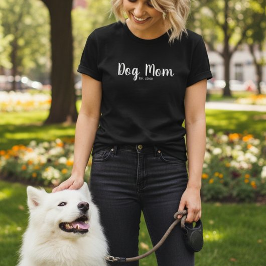 White Script Established Dog Mom T-ShirtT-Shirt Tシャツ