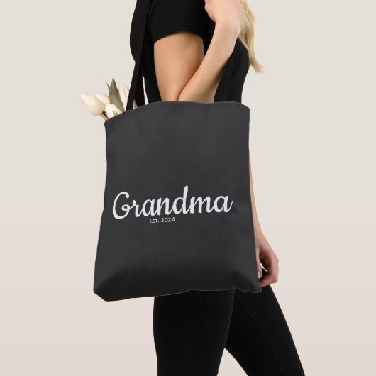 White Script Established Grandma トートバッグ (クローズアップ)