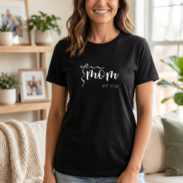 White Script Established Mom Bow Cute  Tシャツ