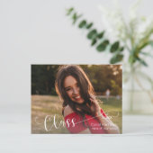 White Script GRADUATE Photo Thank You ポストカード (スタンド正面)