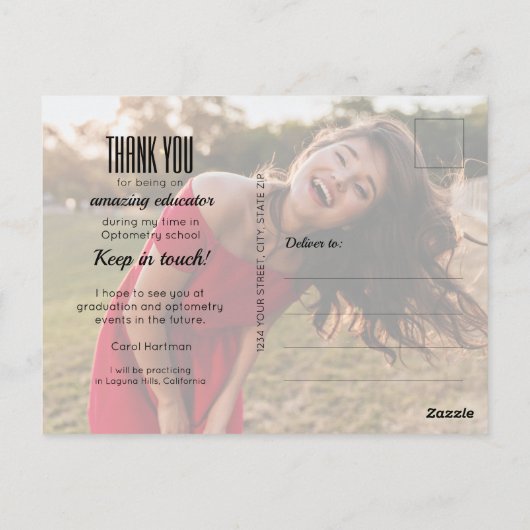 White Script GRADUATE Photo Thank You ポストカード (裏面)