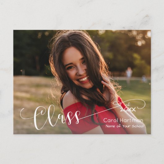 White Script GRADUATE Photo Thank You ポストカード (正面)