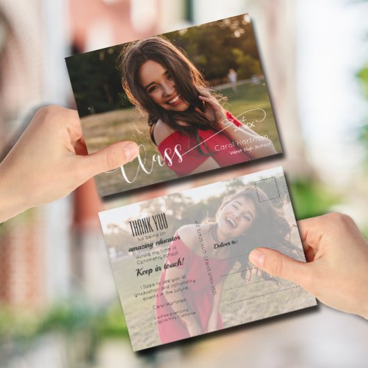 White Script GRADUATE Photo Thank You ポストカード