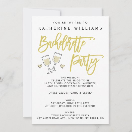 White Script Island Citrus Bachelorette Party 招待状 (正面)