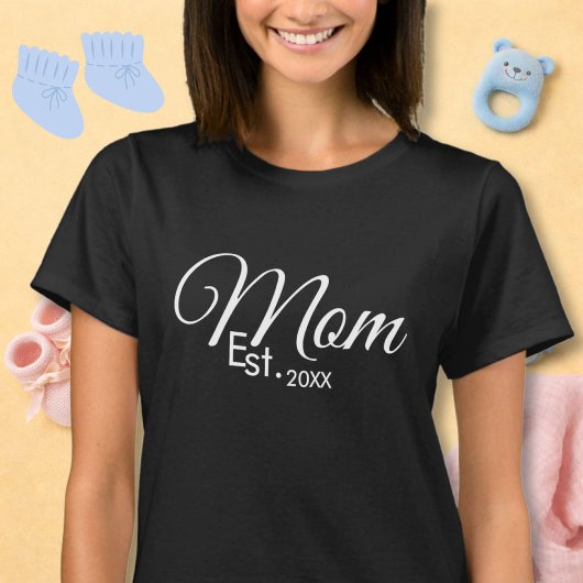 White Script Mom Established New Mom  Tシャツ