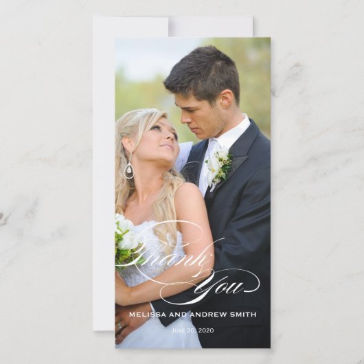 WHITE SCRIPT OVERLAY'結婚THANK YOU PHOTO CARD サンキューカード (正面)