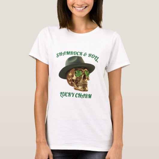 White Shamrock Skull Leprechaun St Patrick T-Shirt Tシャツ (正面)