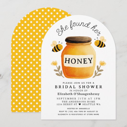 White She found Her Honey Bee Bridal Shower Arch 招待状 (正面/裏面)