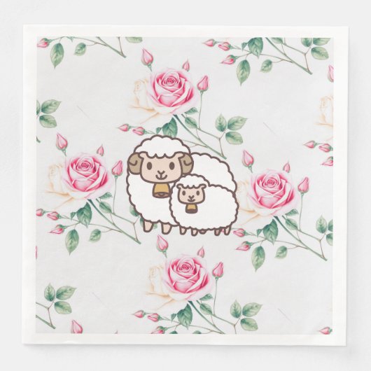 White Sheep with Baby Lamb And Rose Flowers (正面)