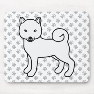 White Shiba Inu Cartoon Dog & Paws マウスパッド