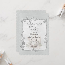 White Shiny Elegant Sparkly Frame Wedding 招待状