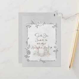 White Shiny Elegant Sparkly Save the Date ポストカード