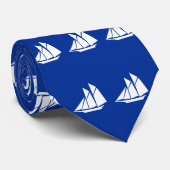 White Ship Pattern on Royal Blue Neck Tie ネクタイ (ロール)