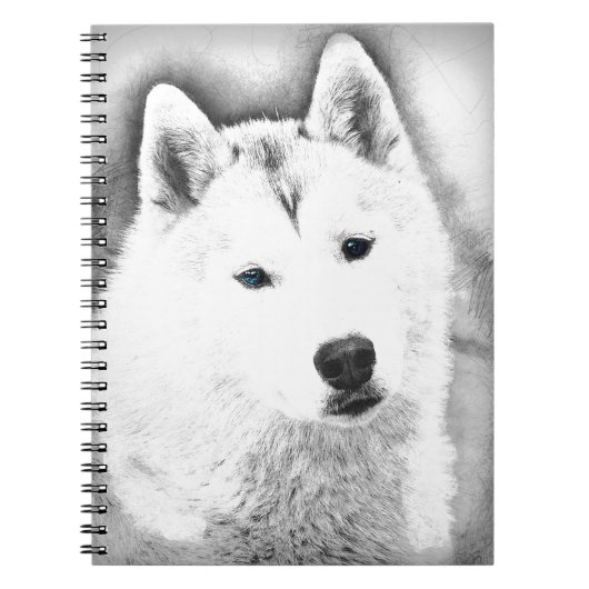 White Siberian Husky w/ Blue Eyes Fine Art Sketch ノートブック (正面)