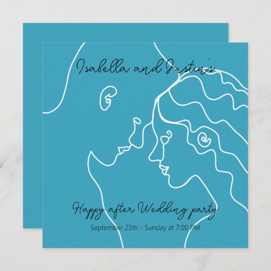 white silhouette doodle couple in love 招待状 (正面/裏面)