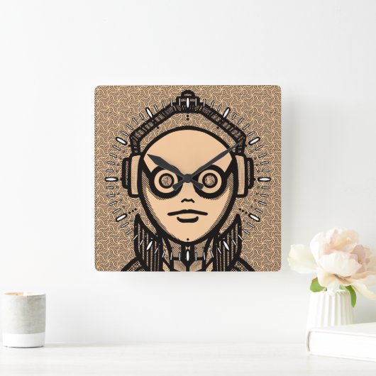 White silhuette on black Desk Mat Square Wall Cloc スクエア壁時計 (ホーム)