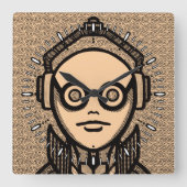 White silhuette on black Desk Mat Square Wall Cloc スクエア壁時計 (正面)