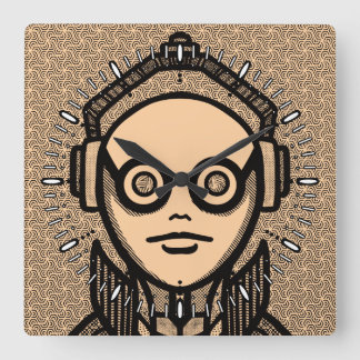 White silhuette on black Desk Mat Square Wall Cloc スクエア壁時計