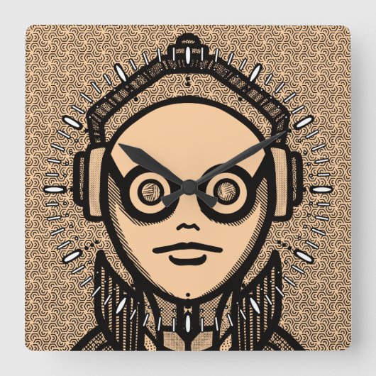 White silhuette on black Desk Mat Square Wall Cloc スクエア壁時計 (正面)