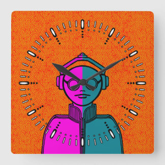 White silhuette on black Desk Mat Square Wall Cloc スクエア壁時計